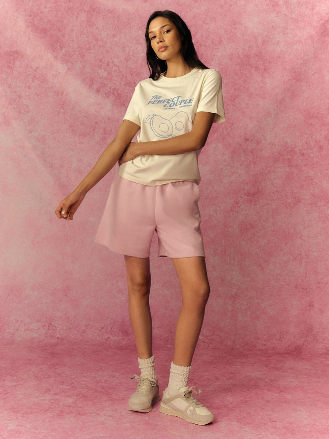 4F T-shirt relaxed z nadrukiem damski - kremowy XXL