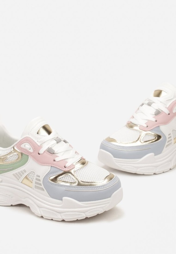 Biało-Niebieskie Sneakersy z Siateczką i Ozdobnymi Wstawkami Nilveri