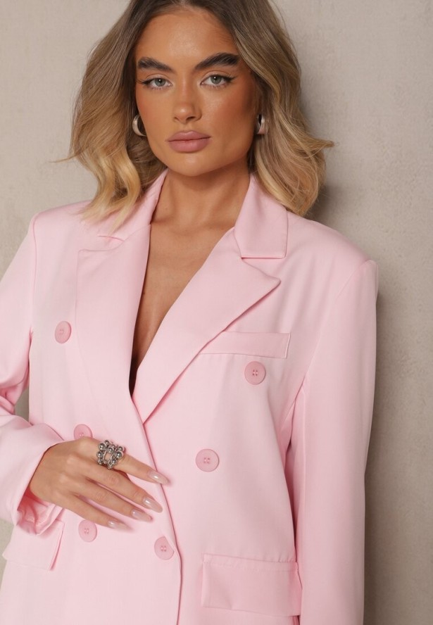 Różowa Marynarka Dwurzędowa z Usztywnionymi Ramionami Emivori