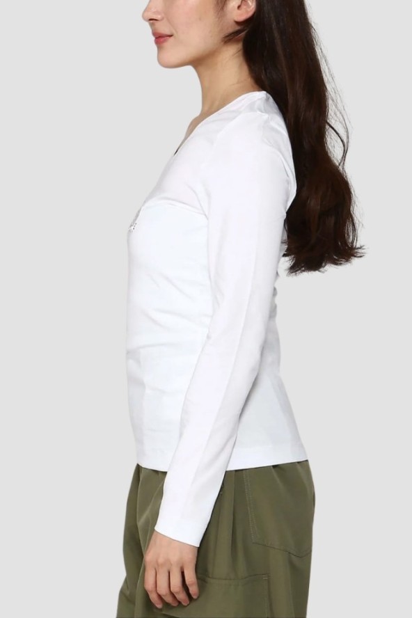 GUESS Biały damski longsleeve Embro Script, Rozmiar S