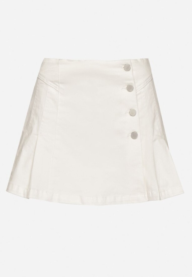 Białe Spódnico-Szorty Jeansowe z Zakładką z Guzikami Vivirene