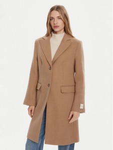 Calvin Klein Płaszcz wełniany LV044D558G Brązowy Slim Fit
