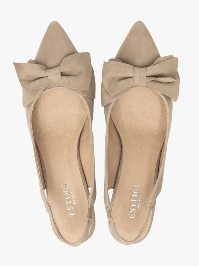 Beżowe czółenka slingback z kokardą