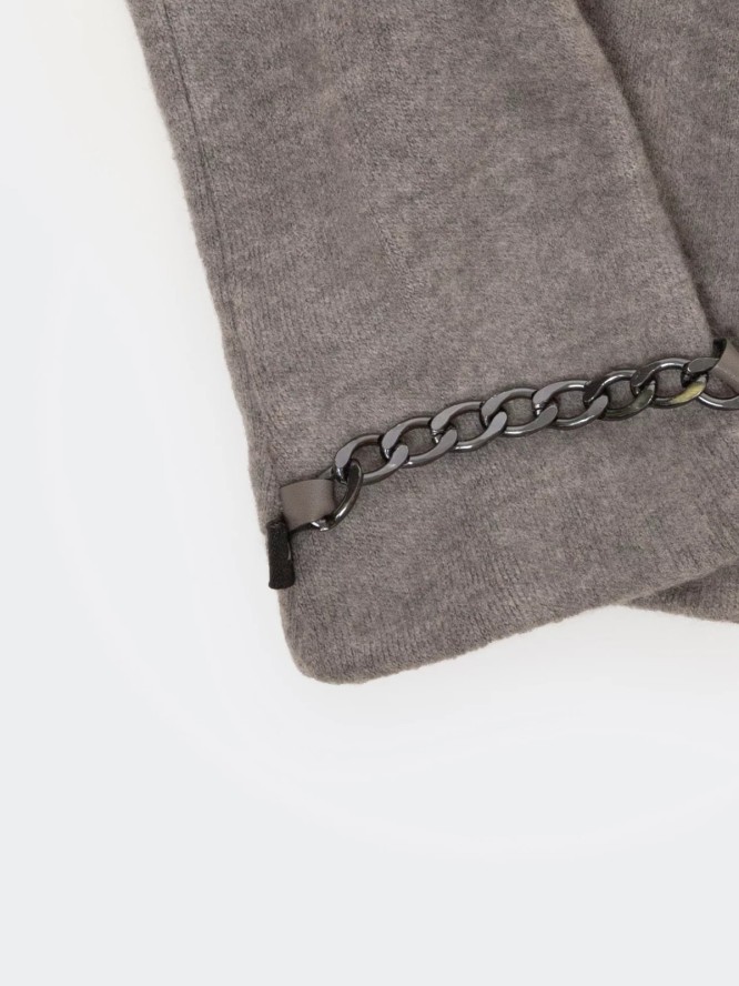 Rękawiczki damskie z ozdobnym łaŅcuszkiem szare Chaina 901