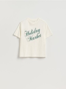 T-shirt ze świątecznym motywem - złamana biel