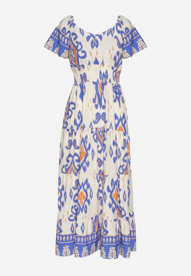 Niebieska Wiskozowa Sukienka z Geometrycznym Wzorem Cleanna