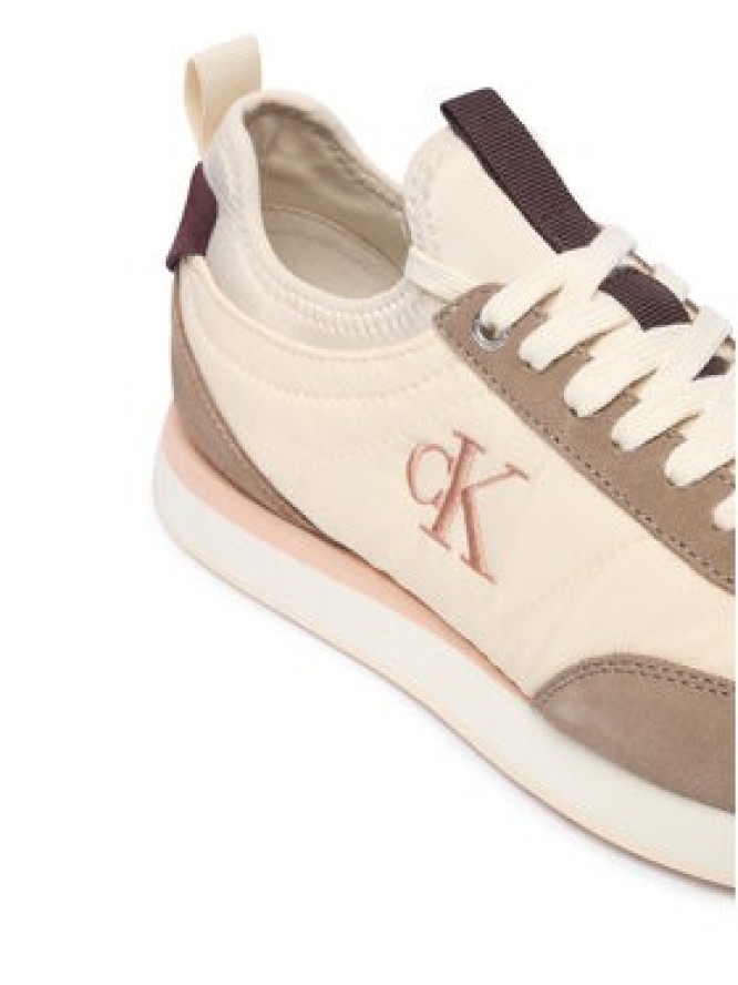 Calvin Klein Sneakersy Retro Runner Lace Up Sock YW0YW02060 Kremowy