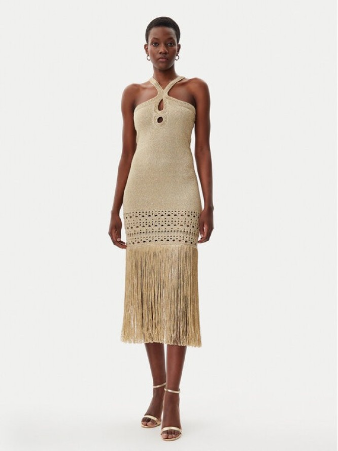 Simona Corsellini Sukienka dzianinowa P25CPABO0401 Beżowy Slim Fit