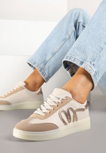 Ciemnobeżowe Sneakersy w Stylu Kultowych Tenisówek Zdobione Aplikacją Zillifia