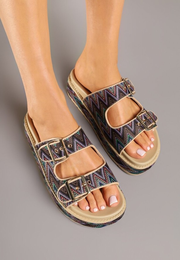 Fioletowe Klapki na Platformie w Stylu Etno Redaelle