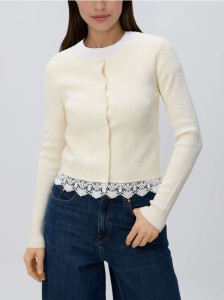 Kardigan z koronką - kremowy