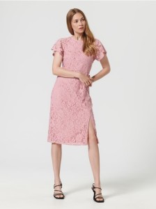 Sukienka midi z koronką - różowy