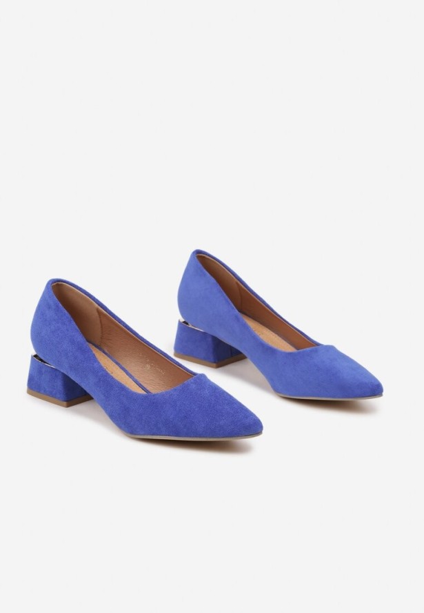 Niebieskie Czółenka Vices na Niskim Słupku z Wkładką ze Skóry Naturalnej Sariri