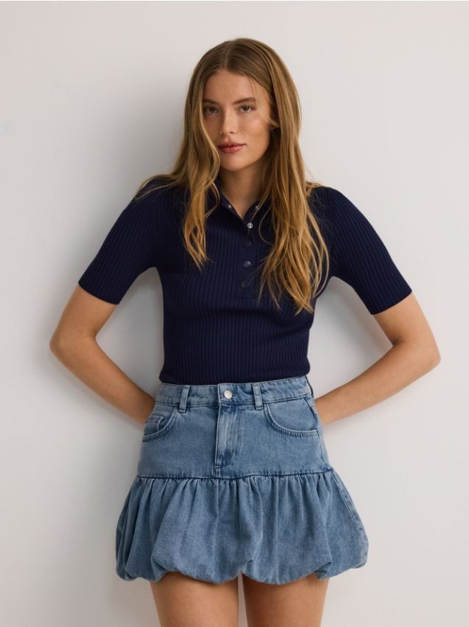 Jeansowa spódnica bombka - niebieski