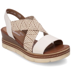 Skórzane sandały z gumkami wsuwane na koturnie beżowe Rieker Remonte D2L54-60