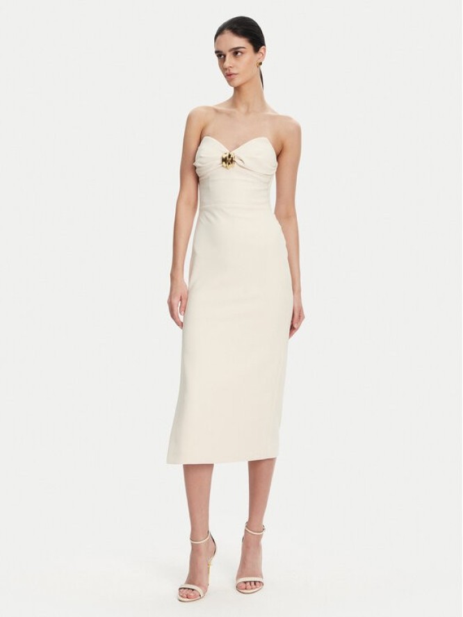 Elisabetta Franchi Sukienka koktajlowa AB-769-51E2 Écru Regular Fit