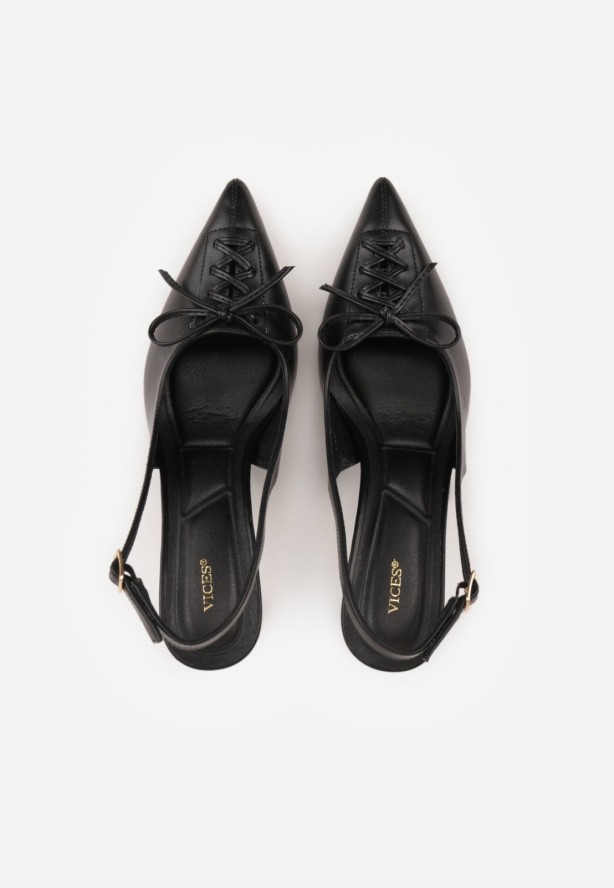 Czarne Szpilki VICES z Odkrytą Piętą i Ozdobnym Gorsetowym Sznurowaniem Aziruna