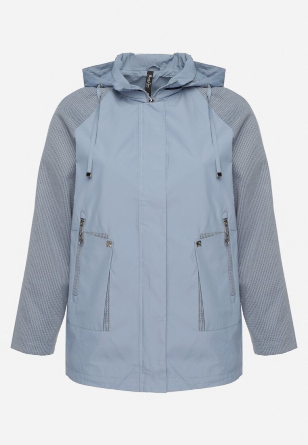 Niebieska Kurtka Wiatrówka z Odpinanym Kapturem i Ściągaczami Arseli