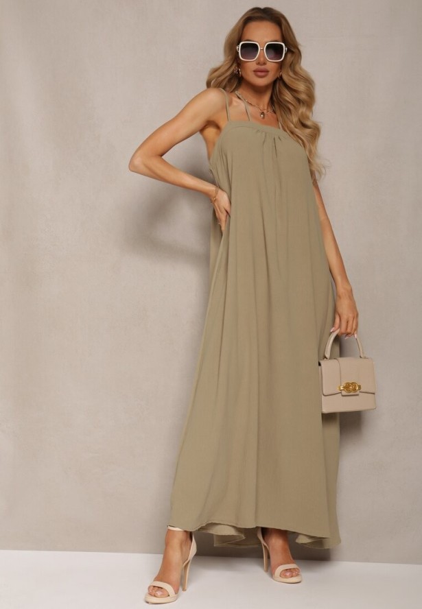 Zielona Sukienka z Regulowanymi Ramiączkami i Wiązaniem przy Szyi Qloenma