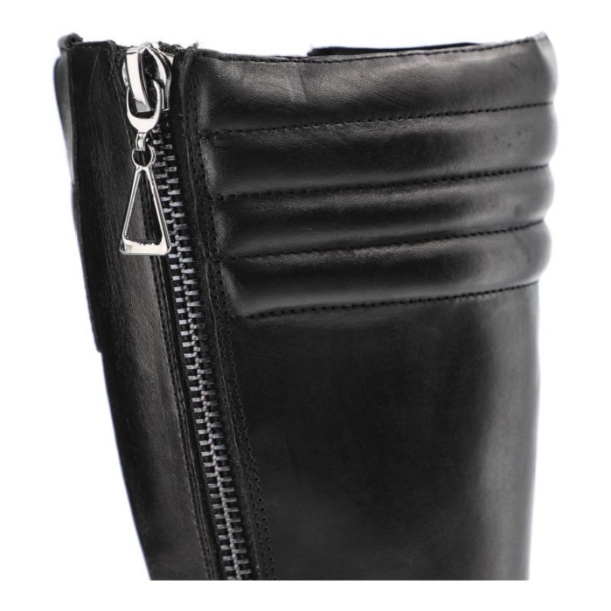 Czarne Kozaki Marco Tozzi Wygodne Skórzane Buty Damskie