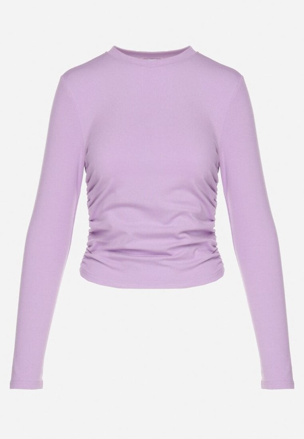 Fioletowa Bluzka z Delikatnym Marszczeniem Po Bokach Asamesia