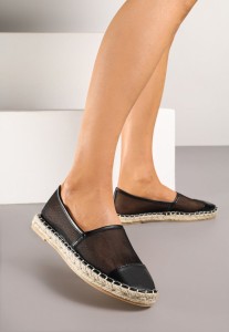 Czarne Espadryle z Siateczki na Plecionej Podeszwie Folirelin