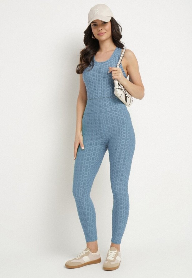 Granatowy Top z Drobnymi Tłoczeniami na Ramiączkach Zemrine