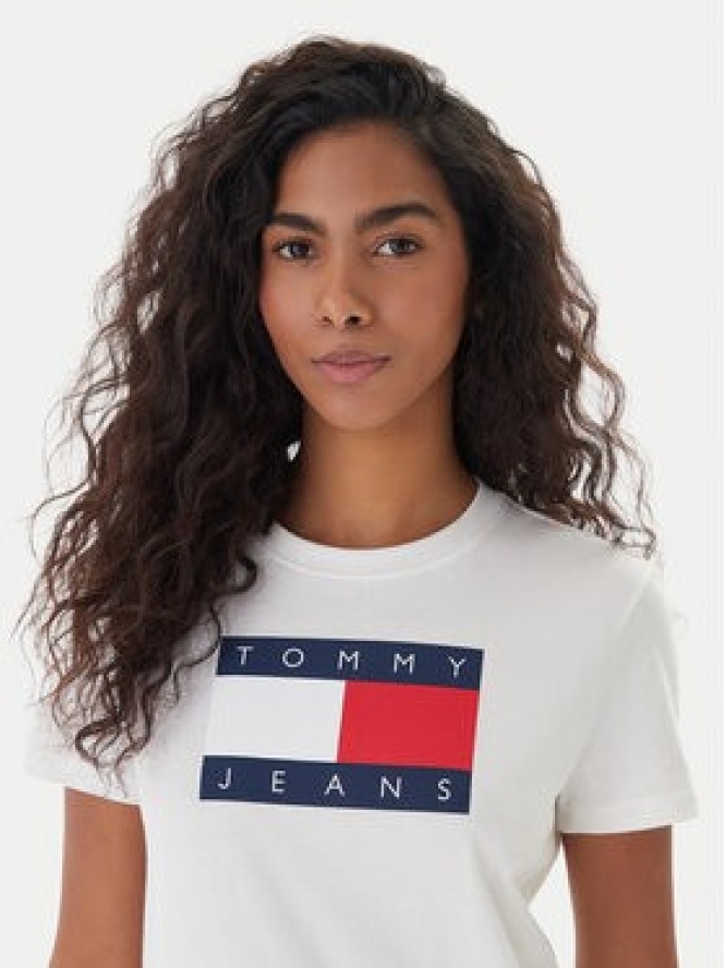 Tommy Jeans T-Shirt Flag DW0DW22562 Écru Regular Fit