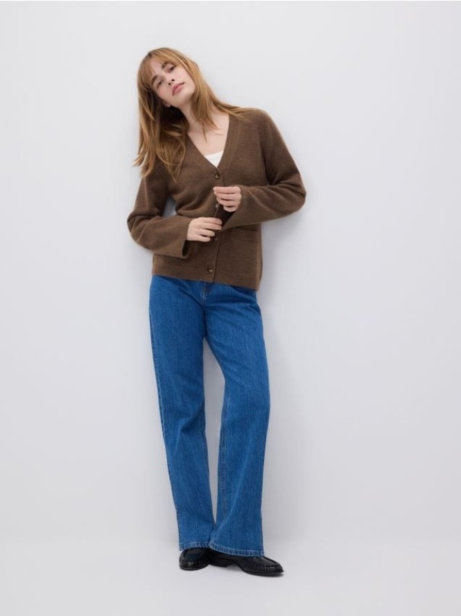 Kardigan z kieszeniami - brązowy