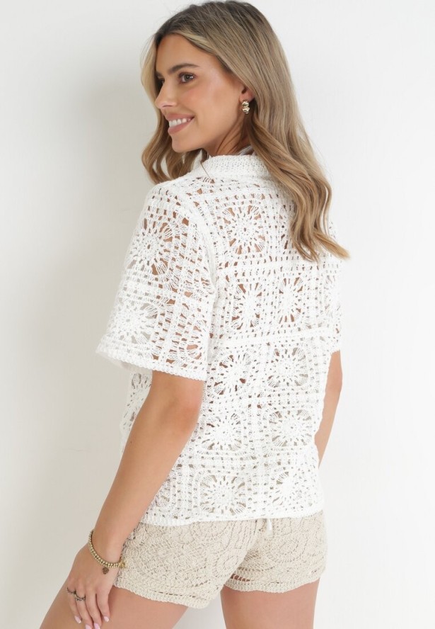 Biała Bawełniana Koszula z Ażurowej Tkaniny Yanagi