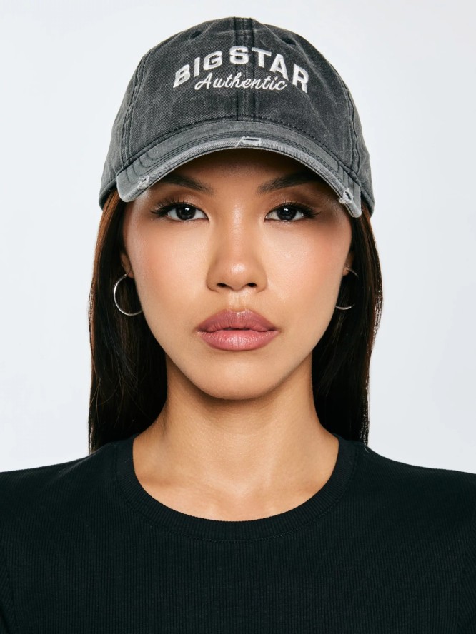 Czapka z daszkiem jeansowa z efektem postarzania czarna Densi 906