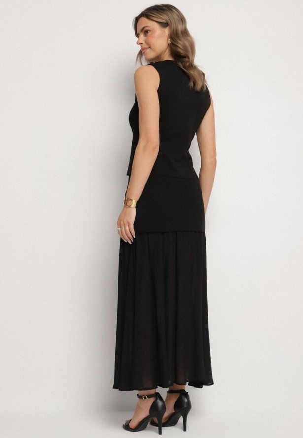 Czarny Elegancki Komplet z Kamizelką i Długą Spódnicą Wenelle