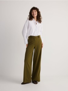 Spodnie z szeroką nogawką - oliwkowy