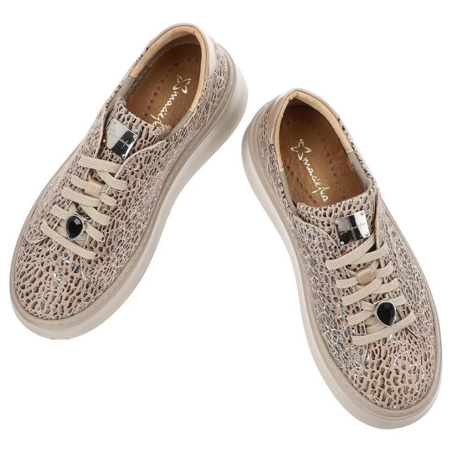 Beżowe Sneakersy Maciejka Modne Obuwie Damskie