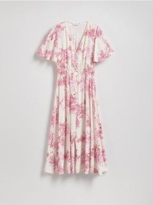 Sukienka midi w kwiaty - różowy