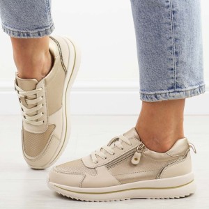 Złote skórzane sneakersy damskie Sergio Leone Sp116