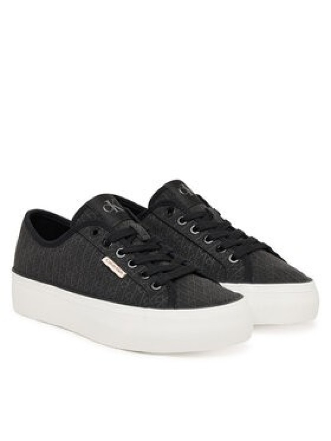 Calvin Klein Sneakersy Vulc Flatf Laceup Jaq Aop HW0HW03265 Czarny