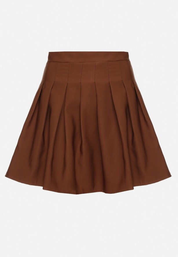 Brązowa Spódnica Mini z Zakładkami Colraci