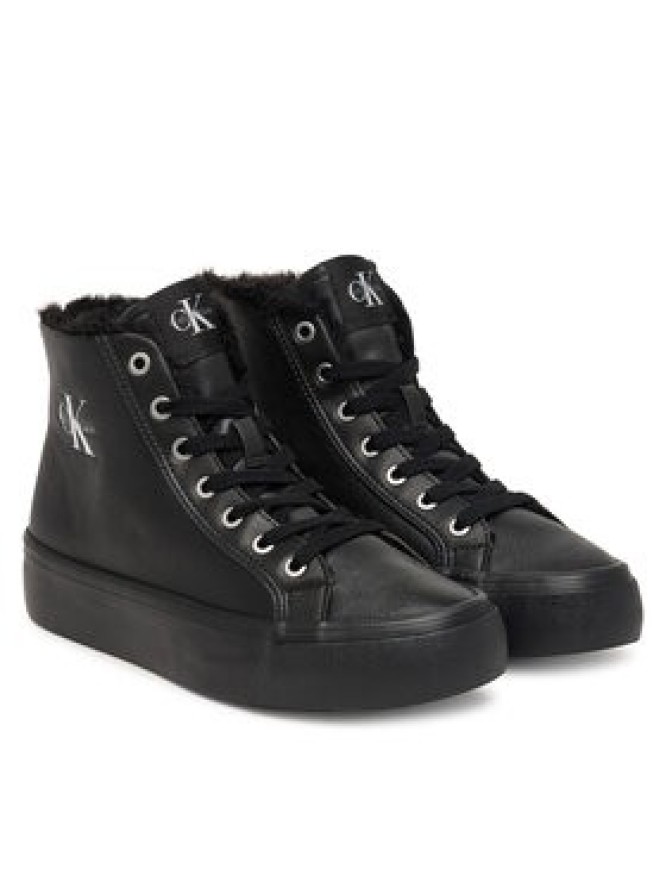 Calvin Klein Sneakersy Vulc Flatf Mid Laceup Lth Fur HW0HW03234 Czarny