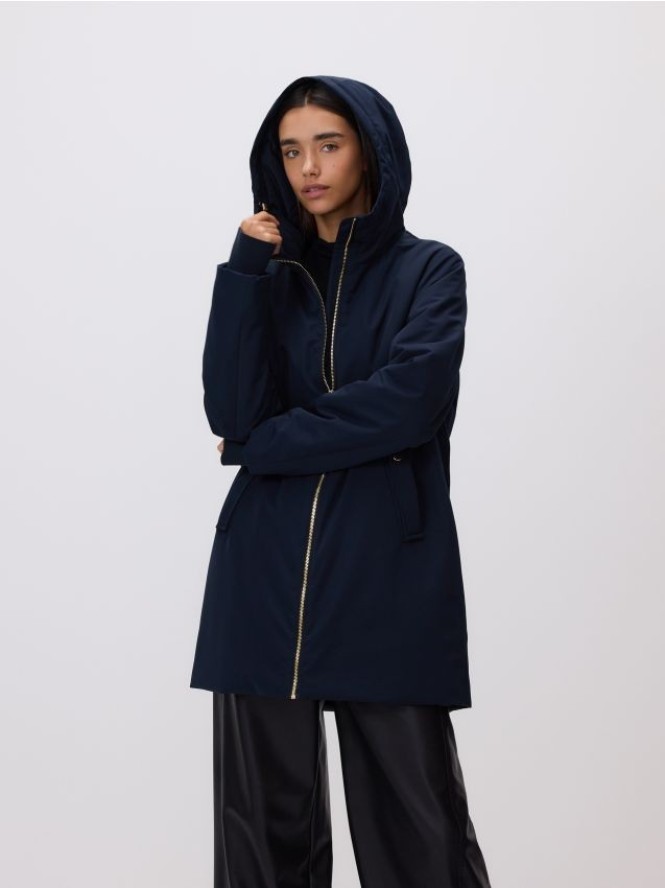 Długa kurtka z kapturem - granatowy