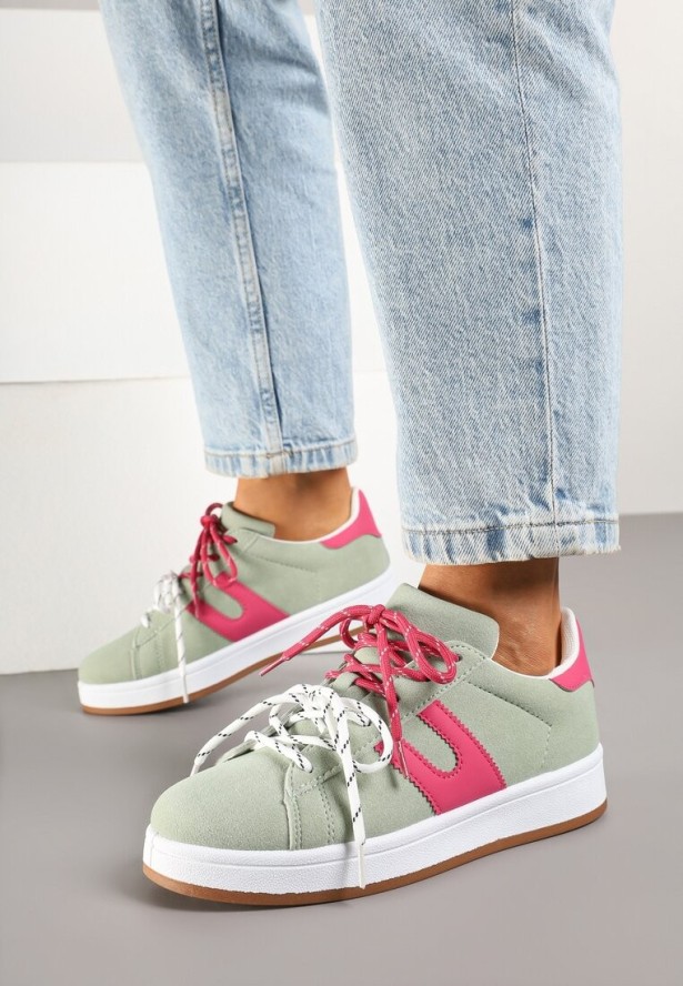 Zielono-Fuksjowe Sneakersy Ozdobione Geometrycznym Motywem Telindrela