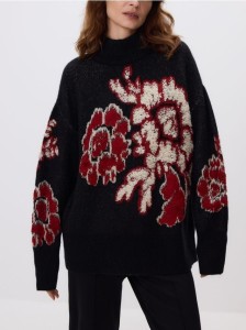Wzorzysty sweter z wełną - czarny