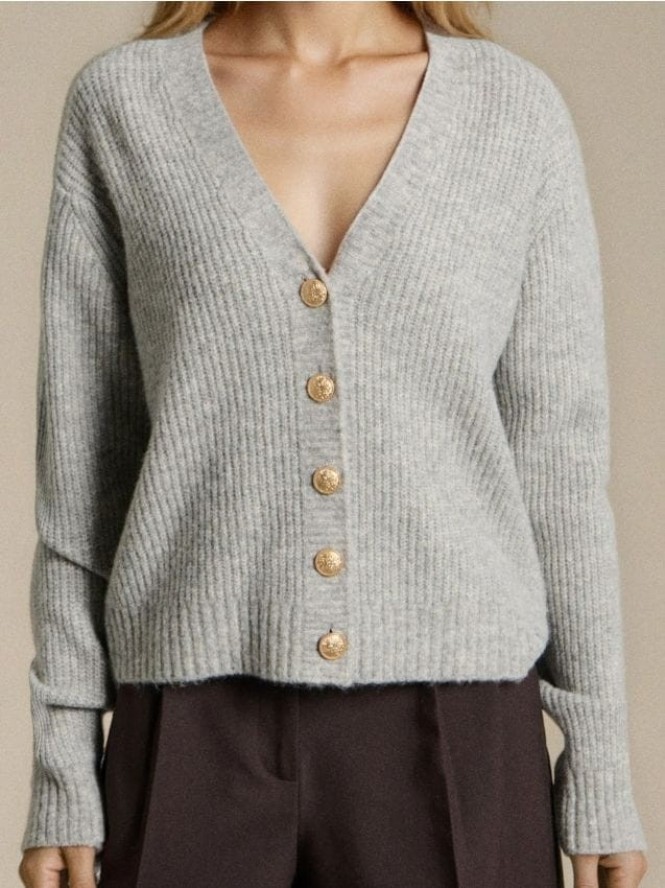 Kardigan z ozdobnymi guzikami z domieszką wełny - szary