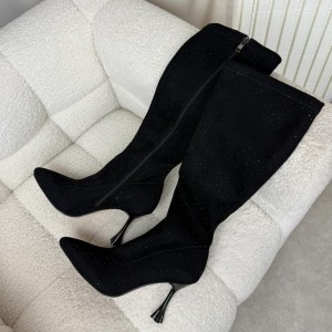 Czarne zamszowe kozaki damskie na szpilce DiA 52-883