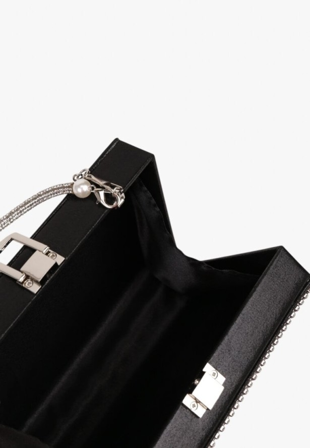 Czarna Torebka Wieczorowa Vices z Łańcuszkiem i Rączką Zdobiona Cyrkoniami Amonne