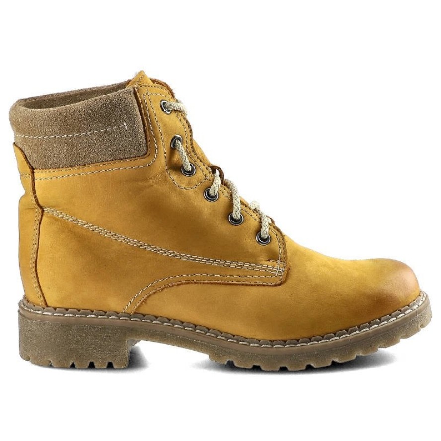 Żółte Botki Pollonus Damskie Stylowe Obuwie