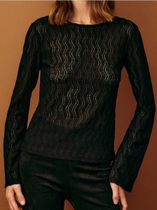 Ażurowa bluzka z długimi rękawami - czarny