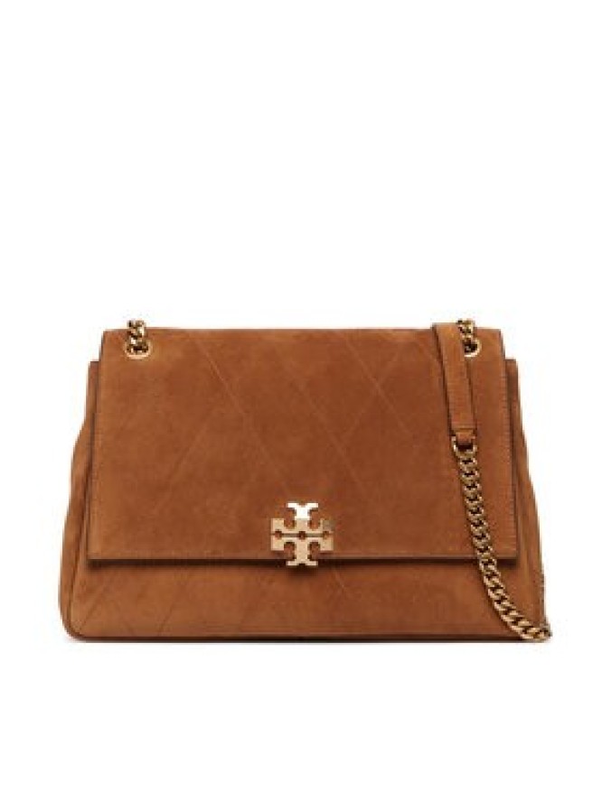 Tory Burch Torebka Charlie Quilted Suede Shoulder Bag 183357 Brązowy