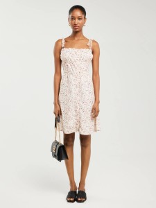 Sukienka damska mini z wiskozy z motywem kwiatowym kremowa Casie 102