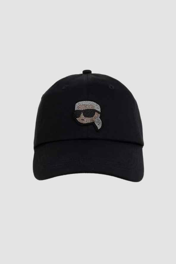 KARL LAGERFELD Czarna damska czapka z daszkiem Ikon Rhinestones